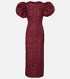 Rotate Birger Christensen Rotate Birgerchristensen Jacquard Midi Puffy Dress In Burgundy