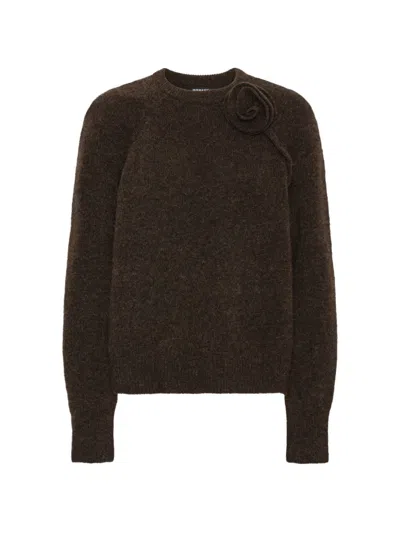 Rotate Birger Christensen Maglione Andie Marrone In Alpaca Con Motivo Floreale Rotate In Brown