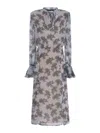 Rotate Birger Christensen Rotate Chiffon Floral Printed Bow Midi Dress In Light Blue
