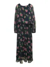 Rotate Birger Christensen Rotate Maxi Multicolor Dress With All-over Roses Print In Chiffon In Multicolor