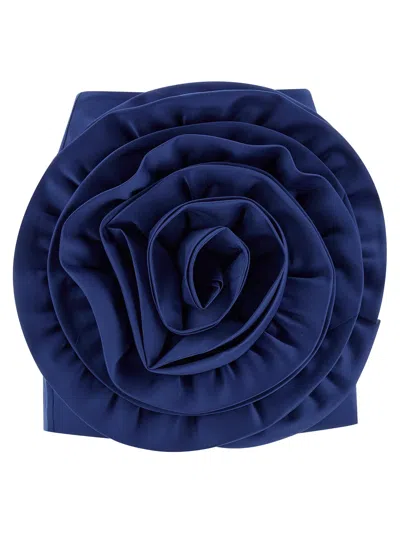 Rotate Birger Christensen Maxi Flower-appliqué Satin Skirt In Navy
