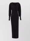 ROTATE BIRGER CHRISTENSEN MAXI HOODIE DRESS WITH V-NECK AND SIDE SLIT