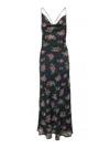Rotate Birger Christensen Maxi Multicolor Dress With All-over Rose Print In Shining Rose + Midnight Navy Comb.