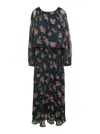 Rotate Birger Christensen Rotate Maxi Multicolor Dress With All-over Roses Print In Chiffon
