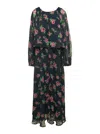 Rotate Birger Christensen Rotate Maxi Multicolor Dress With All-over Roses Print In Chiffon In Multicolor