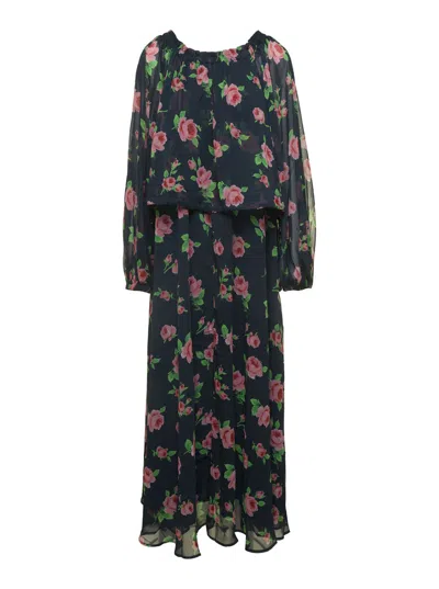 ROTATE BIRGER CHRISTENSEN MAXI MULTICOLOR DRESS WITH ALL-OVER ROSES PRINT IN CHIFFON WOMAN