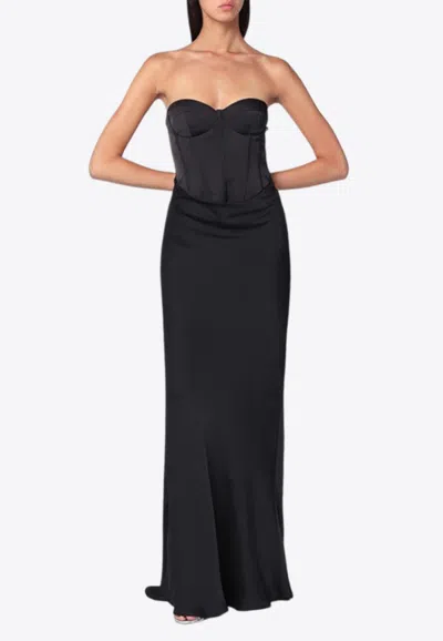 Rotate Birger Christensen Maxi Satin Dress With Corset In Black
