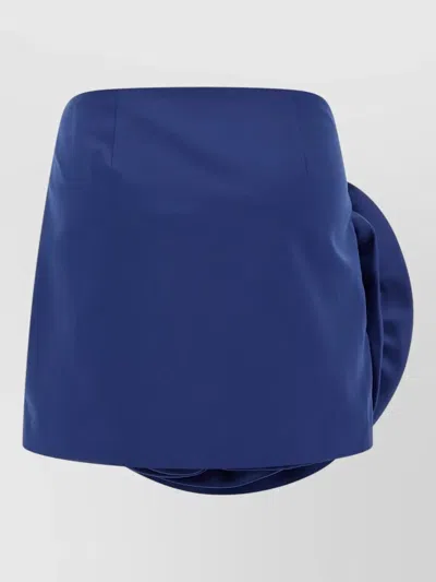 Rotate Birger Christensen Satin Mini Skirt With Oversized Floral Embellishment In Blue