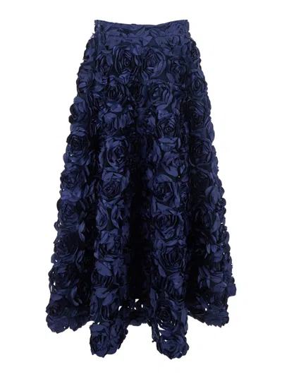 ROTATE BIRGER CHRISTENSEN BLUE SKIRT WITH ALL-OVER FLORAL DECORATIONS IN FABRIC WOMAN