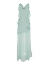 Rotate Birger Christensen 'waterfall' Light Blue Long Dress With All-over Floral Patches In Blue
