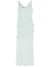 Rotate Birger Christensen Rotate Maxi Waterfall Dress With 3d Floral Appliqués In Water Green.