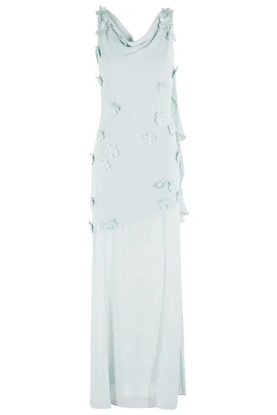 Rotate Birger Christensen Maxi Waterfall Dress With 3d Floral Appliqués