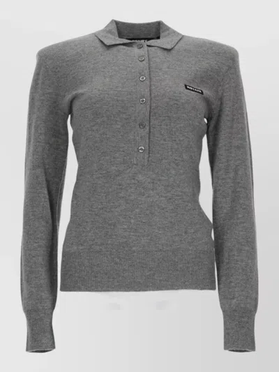 Rotate Birger Christensen Merino Cashmere Polo Knitwear Collared Design In Gray