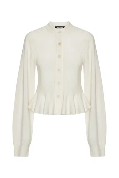 Rotate Birger Christensen Merino Wool-cashmere Sculptured Peplum Cardigan In White