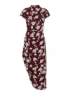 Rotate Birger Christensen Rotate Asymmetric Red Dress With Floral Embroidery And Short Sleeves In Burgundy