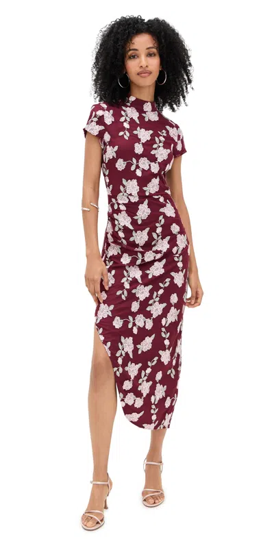 ROTATE BIRGER CHRISTENSEN MESH ASYMMETRIC DRESS ZINFANDEL COMBO