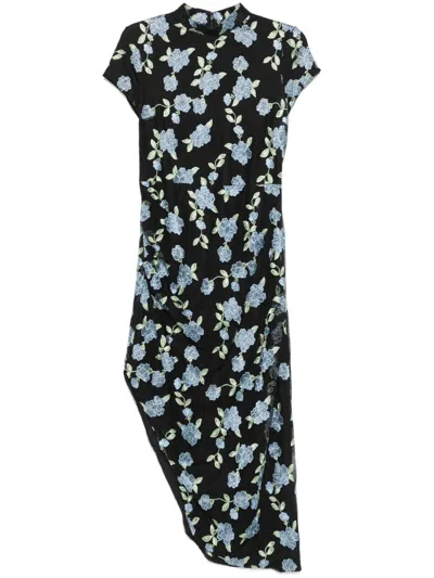 Rotate Birger Christensen Mesh Asymmetric Maxi Dress In Black  