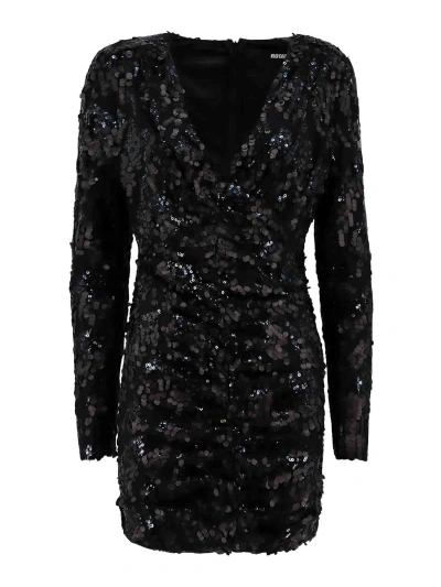 Rotate Birger Christensen Mesh Dress With All-over Sequins In Black