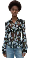 Rotate Birger Christensen Rotate Black Mesh Shirt With Floral Embroidery In Black Comb.