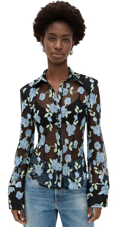 Rotate Birger Christensen Mesh Fitted Shirt Black Comb.
