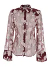 Rotate Birger Christensen Rotate Sheer Floral Embroidery Shirt With Classic Collar In Brown