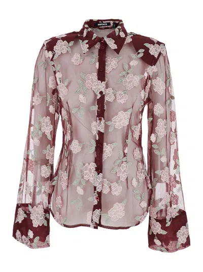 ROTATE BIRGER CHRISTENSEN BORDEAUX SHIRT WITH ALL-OVER EMBROIDERED FLOWERS IN FABRIC WOMAN