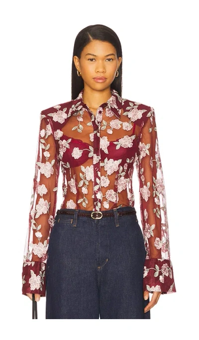 Rotate Birger Christensen Mesh Fitted Shirt In Burgundy