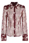 Rotate Birger Christensen Rotate Sheer Floral Embroidery Shirt With Classic Collar In Multi