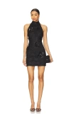 Rotate Birger Christensen Floral-embroidered Mesh Mini Dress In 黑色