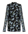 Rotate Birger Christensen Black High Neck Mini Dress With Semi Sheer Sleeves And All-over Floral Motif In Tech Fabric Woman In Black