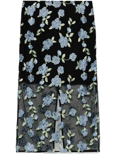 Rotate Birger Christensen Mesh Midi Skirt In Black