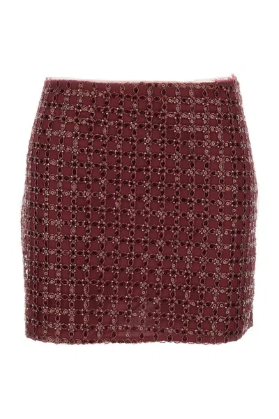 ROTATE BIRGER CHRISTENSEN MESH MIDI SKIRT WITH FLORAL BEAD EMBROIDERY