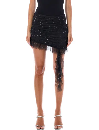 Rotate Birger Christensen Mesh Mini Frill Skirt In Black