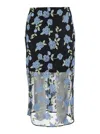 Rotate Birger Christensen Black Pencil Skirt With Mesh Panels And All-over Floral Motif