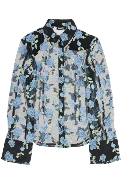 Rotate Birger Christensen Mesh Shirt With Floral Embroidery In Black