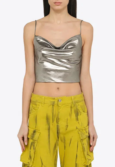 Rotate Birger Christensen Metallic Cropped Top In Silver