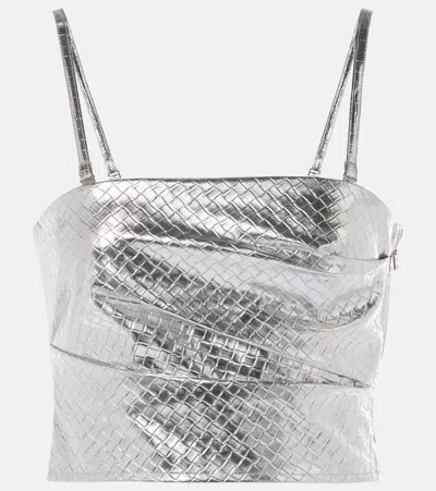 Rotate Birger Christensen Draped Braided Top In Silver