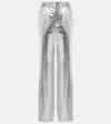 Rotate Birger Christensen Rotie Metallic Croc-effect Coated Faux Leather Wide-leg Pants In Silver