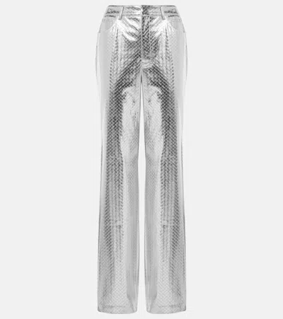 Rotate Birger Christensen Metallic-effect High-rise Straight Pants In Silver
