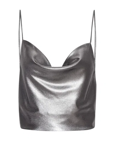 Rotate Birger Christensen Metallic-effect Sleeveless Crop Top In Gray