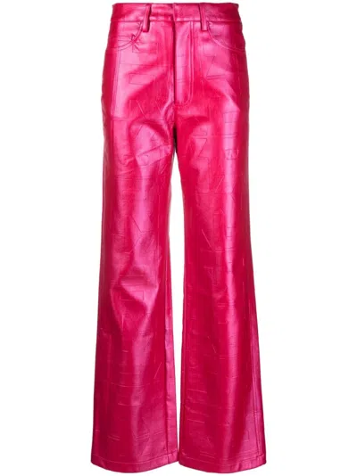 Rotate Birger Christensen Logo-embossed Metallic Trousers In Pink