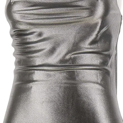 Rotate Birger Christensen Metallic Mini Slip Dress In Gray
