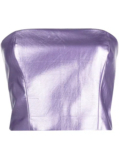 Rotate Birger Christensen Metallic Strapless Cropped Top In Purple