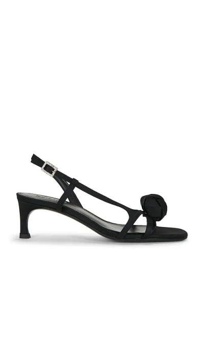 Rotate Birger Christensen Mid Heel Knot Satin Strappy Sandal In Black