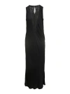 ROTATE BIRGER CHRISTENSEN MIDI BLACK DRESS WITH PLUNGING V NECK WITH MESH INSERT IN VISCOSE