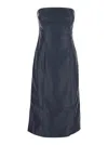 Rotate Birger Christensen 'textured Strapless Midi Dress With Back Slit' In Blu