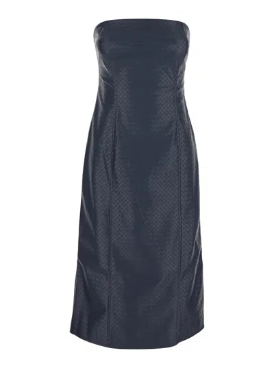 ROTATE BIRGER CHRISTENSEN BLUE MIDI BUSTIER DRESS IN BRAIDED ECO LEATHER WOMAN