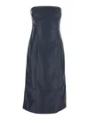 Rotate Birger Christensen 'textured Strapless Midi Dress With Back Slit' In Blue