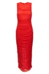 Rotate Birger Christensen Gathered Detail Mesh Midi Dress In Red