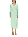 Rotate Birger Christensen Rotate Wrap Midi Dress With Deep V-neckline In Green